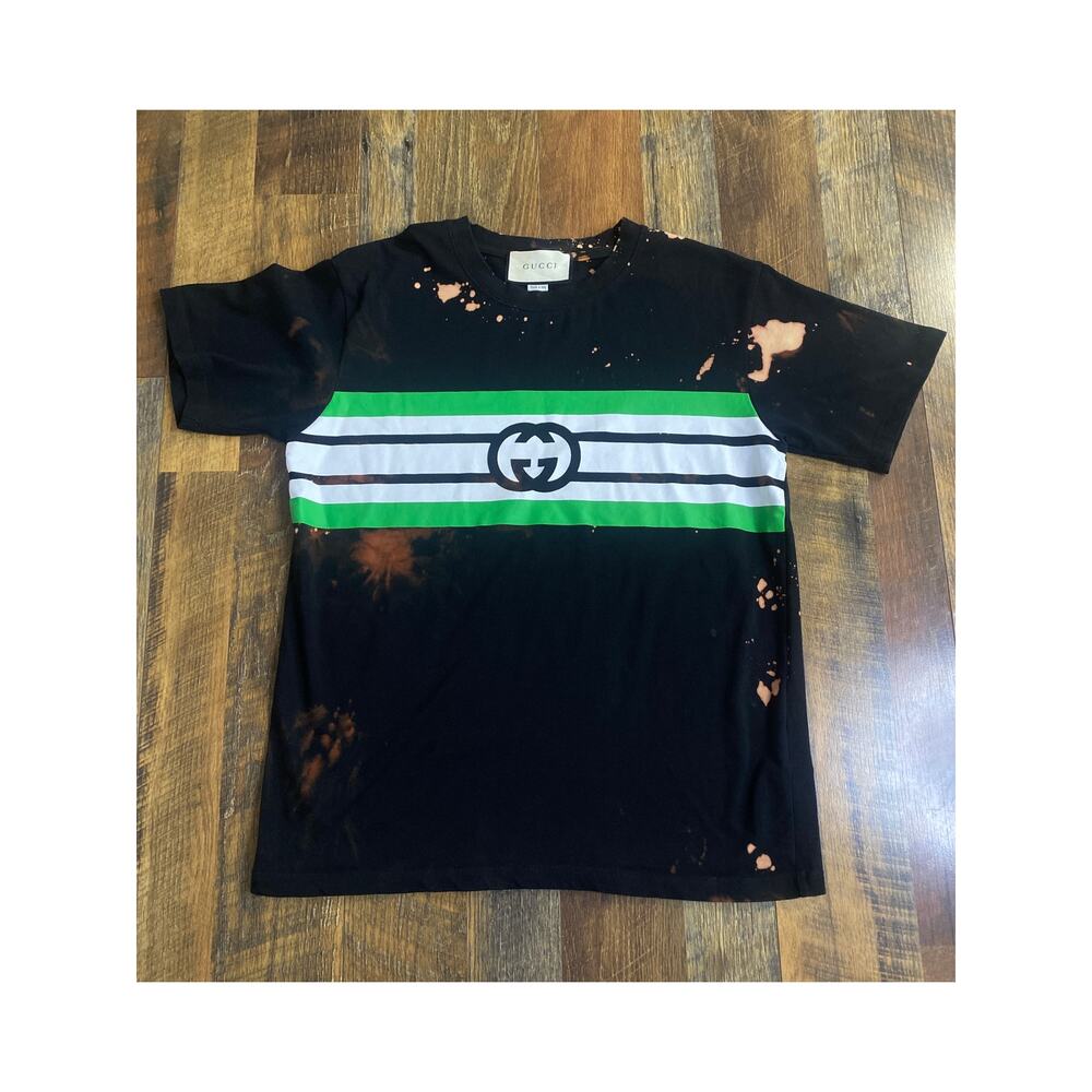 Gucci Men's T Shirt Logo Bleached Acid Washed Size X Small